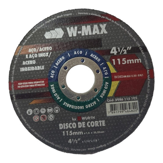 Disco de Corte Metal W-MAX 115mm x 1.6mm